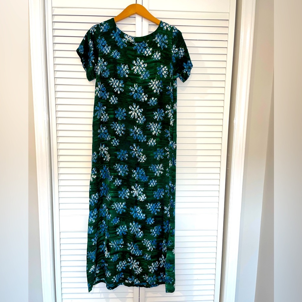 Go Fish Maxi Dress Small Floral Batik Cottagecore Boho Coastal Hawaiian Green
